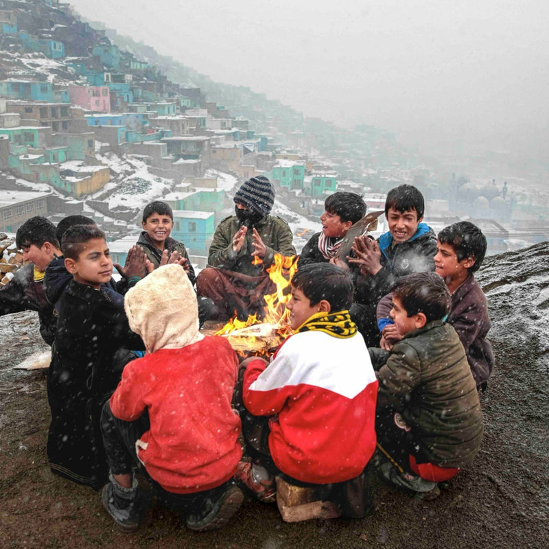 Hedayat Amid, 'Child labourers sitting around a fire', 1-1-2020-zoom-